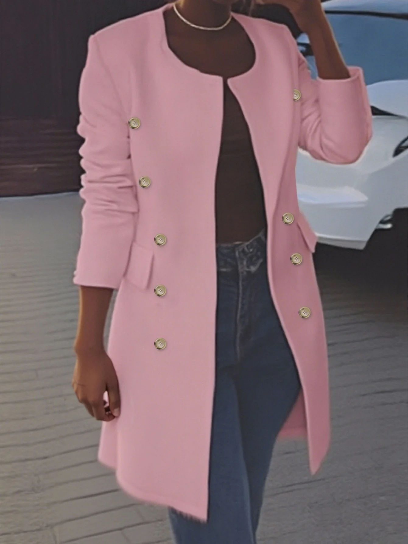 Женское элегантное однотонное офисное пальто с длинными рукавами и круглым вырезом, осенне-зимний топ на пуговицах в женском стиле
Женское элегантное однотонное офисное пальто с длинными рукавами и круглым вырезом, осенне-зимний топ на пуговицах в женском стиле