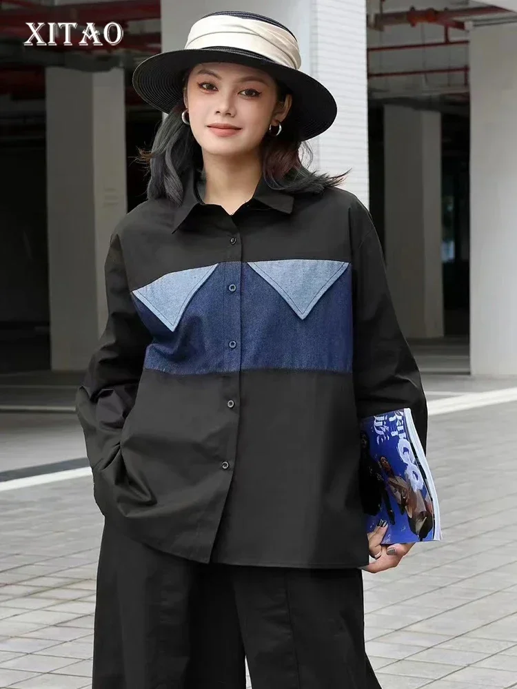 XITAO Casual Solid Color Patchwork Denim Blouse Turn-down Collar Full Sleeve Contrast Color Fashion Spring Women Shirt GMM1135
XITAO Casual Solid Color Patchwork Denim Blouse Turn-down Collar Full Sleeve Contrast Color Fashion Spring Women Shirt GMM1135