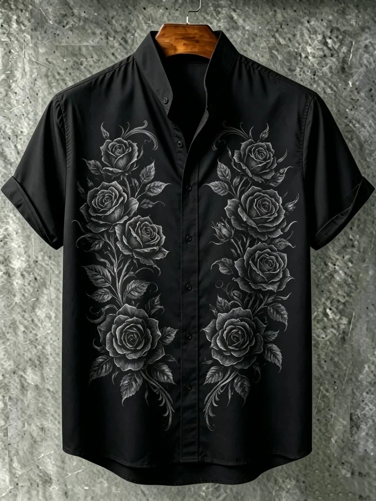 Men's Gothic Black Rose Print Stand Collar Short Sleeve Shirt Loose Comfort Casual Streetwear Top
Men's Gothic Black Rose Print Stand Collar Short Sleeve Shirt Loose Comfort Casual Streetwear Top