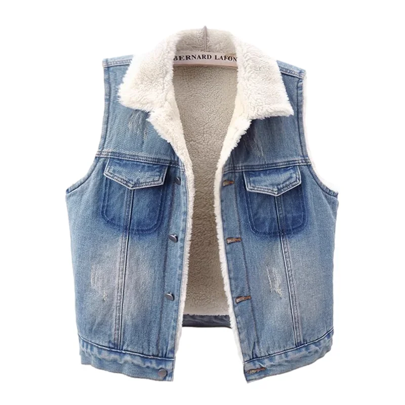 Autumn Winter Lambswool Liner Denim Vests Women Loose Short Cowboy Waistcoat Vintage Blue Sleeveless Jeans Vest Jacket Female
Autumn Winter Lambswool Liner Denim Vests Women Loose Short Cowboy Waistcoat Vintage Blue Sleeveless Jeans Vest Jacket Female