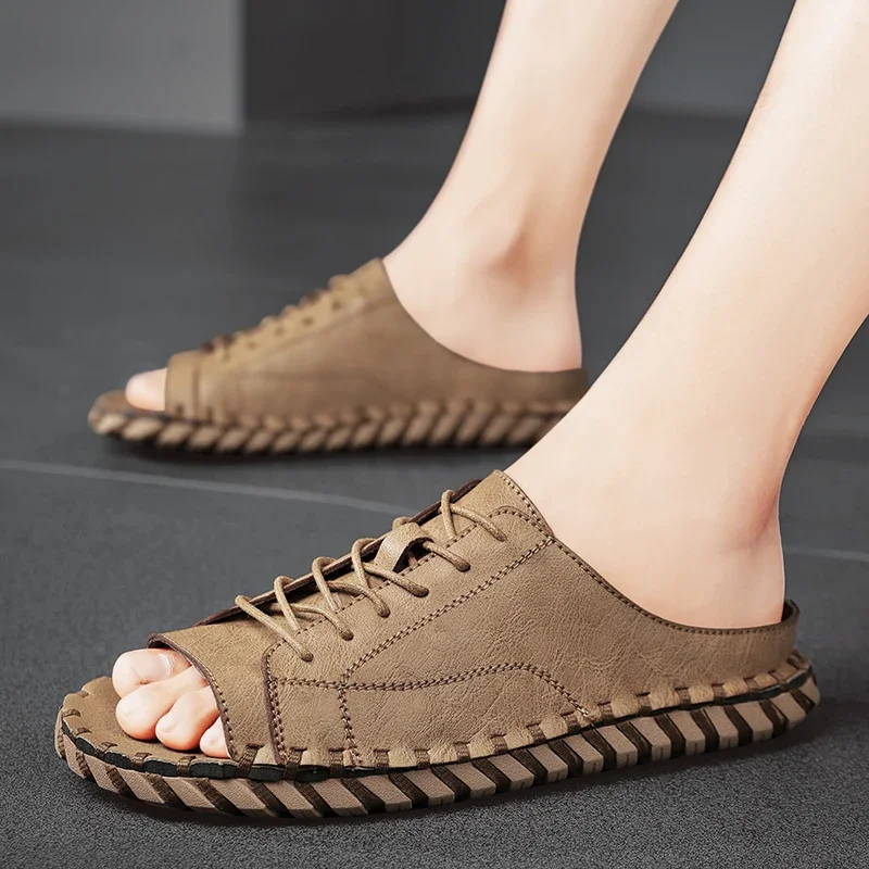 New New Casual Top Leather Slippers Handmade with Personalized Lace Up and Super Fiber Leather Sandals Plus Size 39-46
New New Casual Top Leather Slippers Handmade with Personalized Lace Up and Super Fiber Leather Sandals Plus Size 39-46