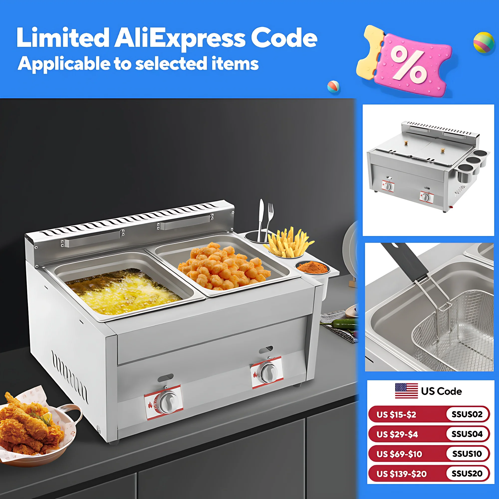 6L Commercial Deep Fryer, Anti-scalding Handles and Filter Basket Hangers, Adjustable Firepower with Independent Heat Control
6L Commercial Deep Fryer, Anti-scalding Handles and Filter Basket Hangers, Adjustable Firepower with Independent Heat Control