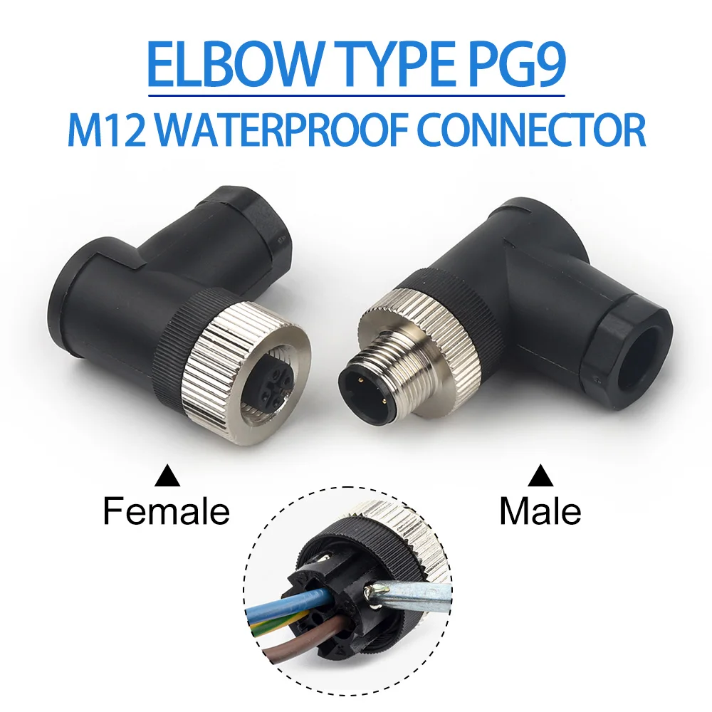 1PCS M12-PG9 Elbow Type Waterproof Sensor Aviation Connectors Male Plug And Female Socket Screw Threaded Coupling 3/4/5/8 Pin
1PCS M12-PG9 Elbow Type Waterproof Sensor Aviation Connectors Male Plug And Female Socket Screw Threaded Coupling 3/4/5/8 Pin