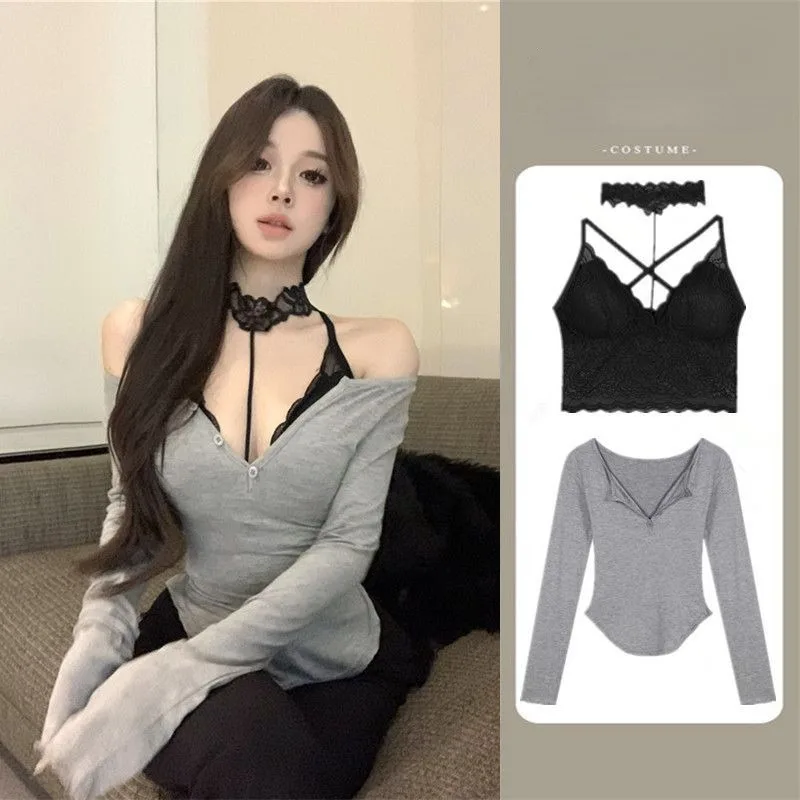 Lace Patchwork Halter Top Women Long Sleeve Basic Elasticity T shirt Summer Ruched Backless Sleeveless Streetwear Y2K Clothes
Lace Patchwork Halter Top Women Long Sleeve Basic Elasticity T shirt Summer Ruched Backless Sleeveless Streetwear Y2K Clothes