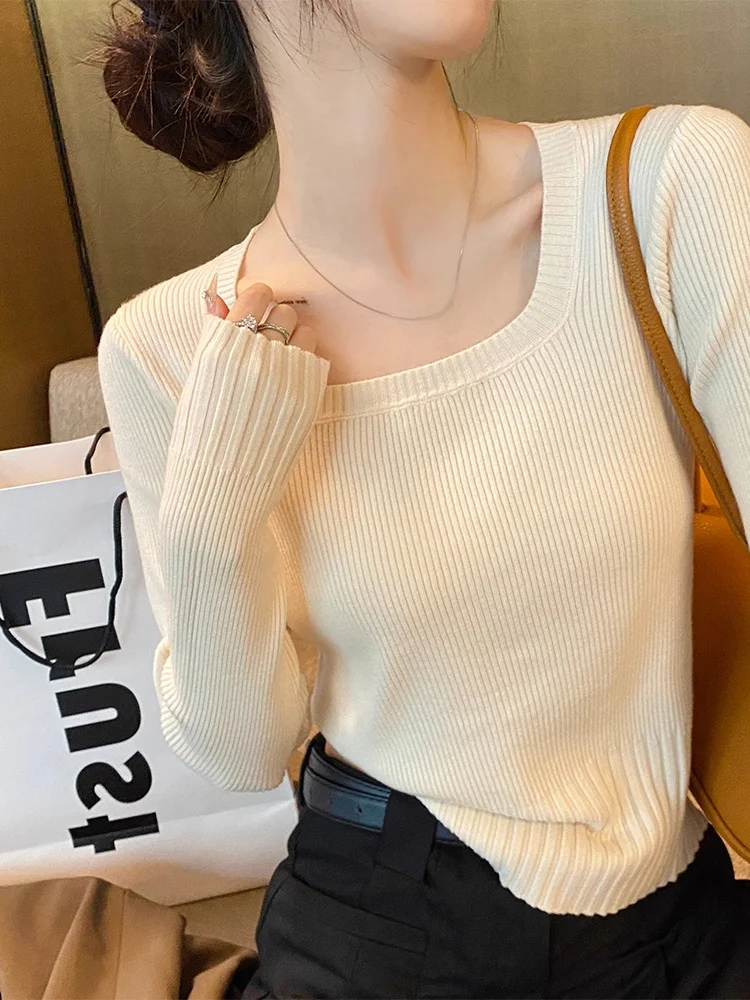 Women's Knitted Long Sleeve Base Shirt Square Collar Slim Fit Outerwear Spring Autumn Winter Fashionable Korean Style Top
Women's Knitted Long Sleeve Base Shirt Square Collar Slim Fit Outerwear Spring Autumn Winter Fashionable Korean Style Top