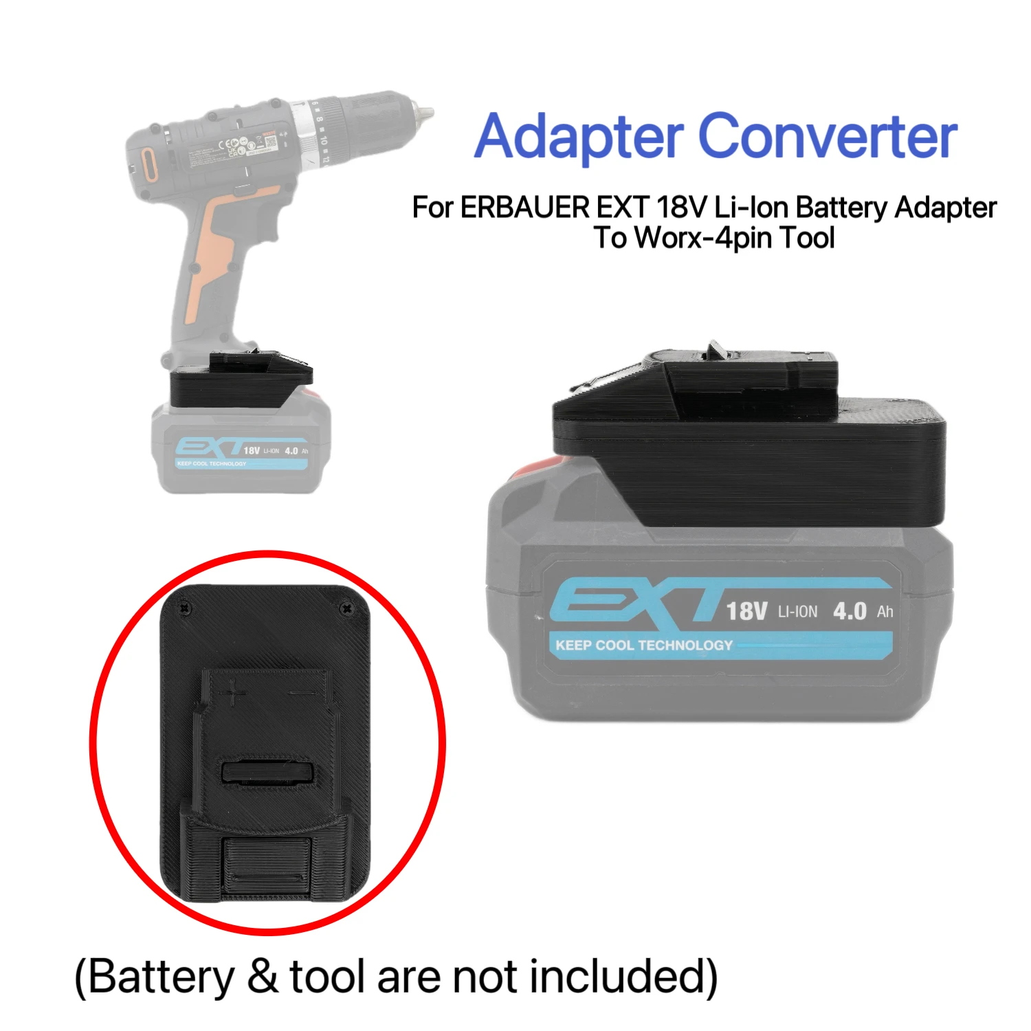 Power Tool Accessory For ERBAUER EXT 18V Li-Ion Battery Adapter Convert To Worx-4pin Tool Adapter Converter(NO Battery)
Power Tool Accessory For ERBAUER EXT 18V Li-Ion Battery Adapter Convert To Worx-4pin Tool Adapter Converter(NO Battery)