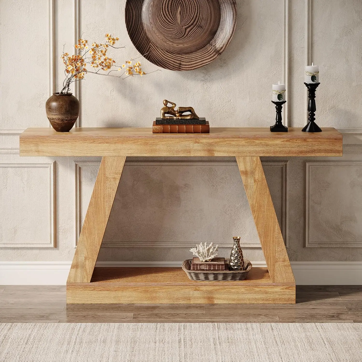 55in Rustic Console Table with Storage Shelf, Industrial Entryway Hallway Living Room Furniture, Natural , Custom
55in Rustic Console Table with Storage Shelf, Industrial Entryway Hallway Living Room Furniture, Natural , Custom