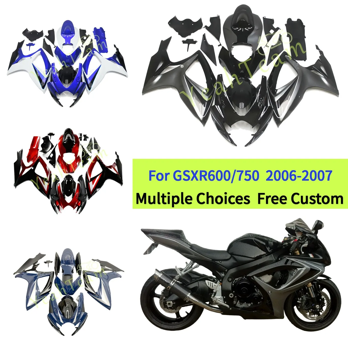 Fairing kit for SUZUKI GSXR600 750 K6 2006 2007 Silvery Black Shell Cowling GSXR 600 GSXR 750 Motorcycle Parts Full Bodywork
Fairing kit for SUZUKI GSXR600 750 K6 2006 2007 Silvery Black Shell Cowling GSXR 600 GSXR 750 Motorcycle Parts Full Bodywork