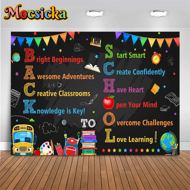 Mocsicka Back To School Backdrop Blackboard Classroom Bus Books Photography Background ABC Letters Decoration Photo Booth Banner
Mocsicka Back To School Backdrop Blackboard Classroom Bus Books Photography Background ABC Letters Decoration Photo Booth Banner