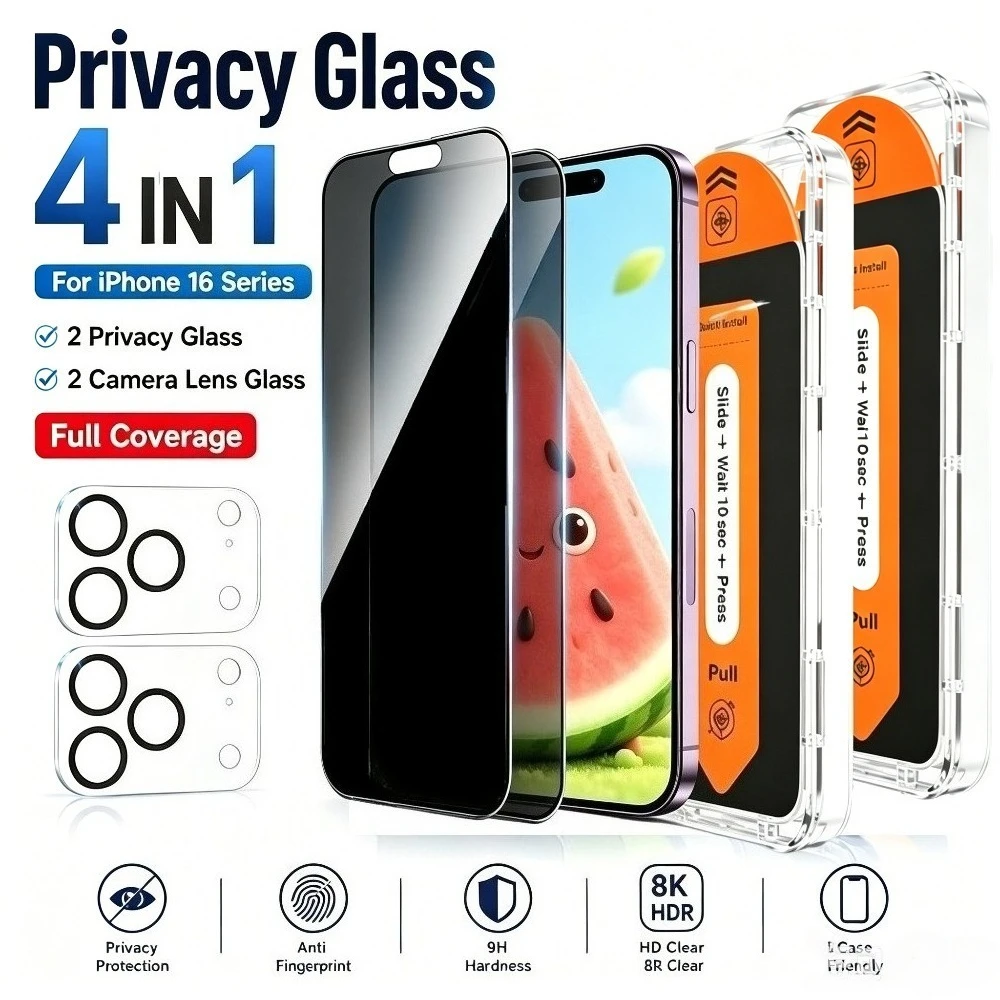4-in-1 Anti Spy Tempered glass for iPhone 17 16 15 14 Pro Max Air 17e 16e Camera Lens Glass for iPhone 13 12 11 Pro 15 14 Plus
4-in-1 Anti Spy Tempered glass for iPhone 17 16 15 14 Pro Max Air 17e 16e Camera Lens Glass for iPhone 13 12 11 Pro 15 14 Plus