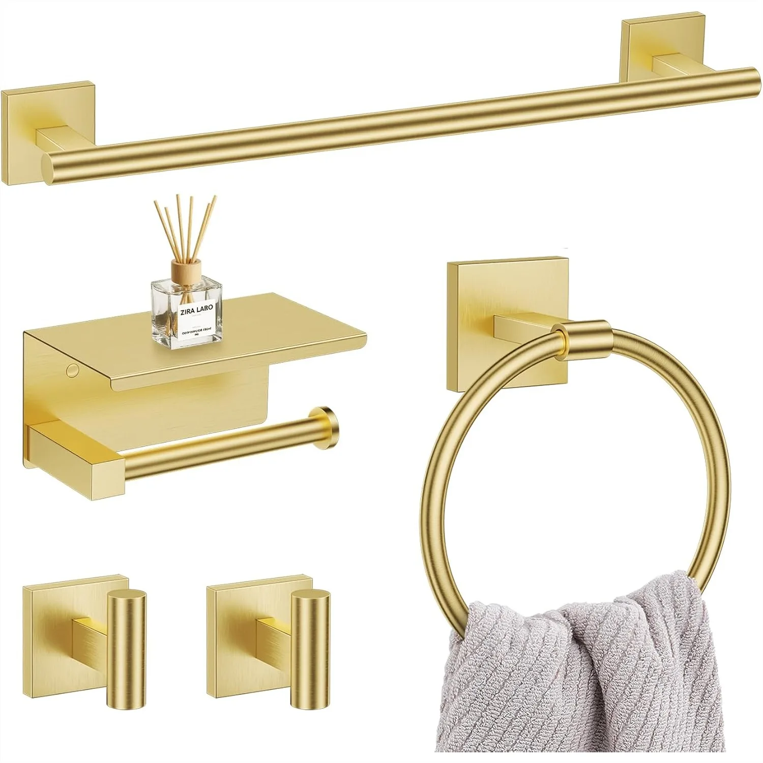 5 Piece Brushed Gold Bathroom Hardware Set, SUS304 Stainless Steel Towel Bar 23.6 inch, Toilet Paper Holder with Shelf, Towel
5 Piece Brushed Gold Bathroom Hardware Set, SUS304 Stainless Steel Towel Bar 23.6 inch, Toilet Paper Holder with Shelf, Towel