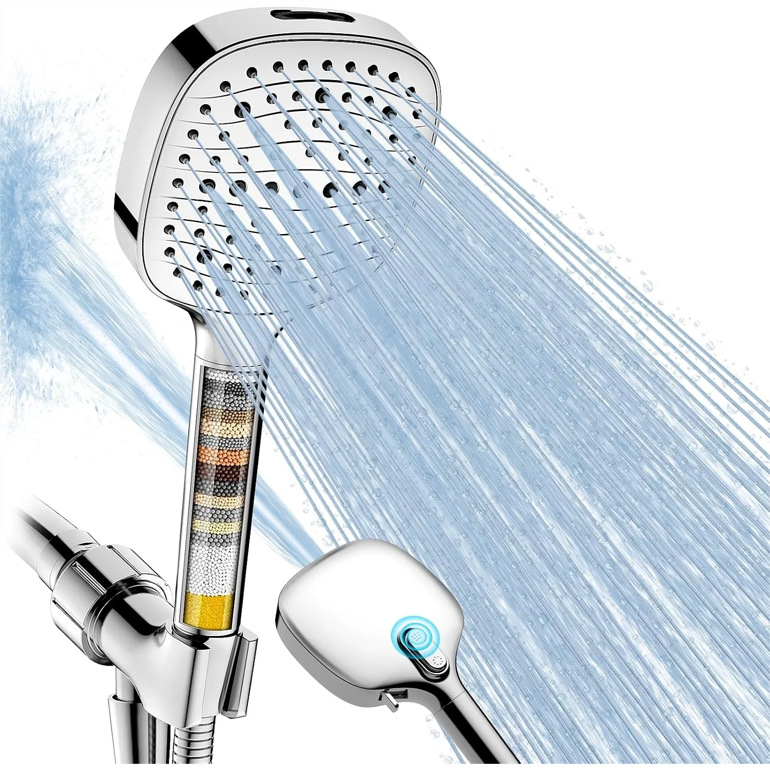 High Pressure Shower Head with Handheld, 7 Mode Anti-Clog Nozzles, Built-in Power Wash for Tub, Filtered for Hard Water &
High Pressure Shower Head with Handheld, 7 Mode Anti-Clog Nozzles, Built-in Power Wash for Tub, Filtered for Hard Water &