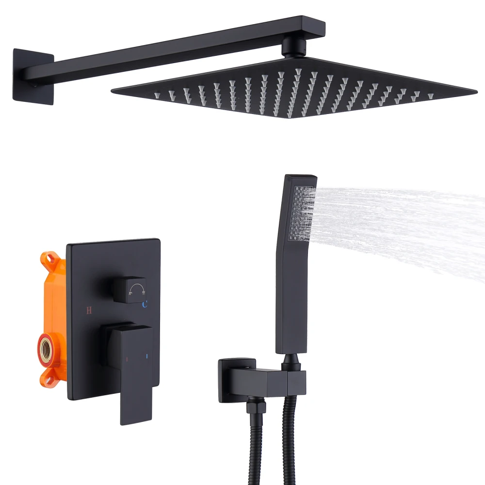 Shower Combo Wall Mounted:10" Rainfall Head, Handheld, Matte Black & Brass Valve Rough-In
Shower Combo Wall Mounted:10" Rainfall Head, Handheld, Matte Black & Brass Valve Rough-In