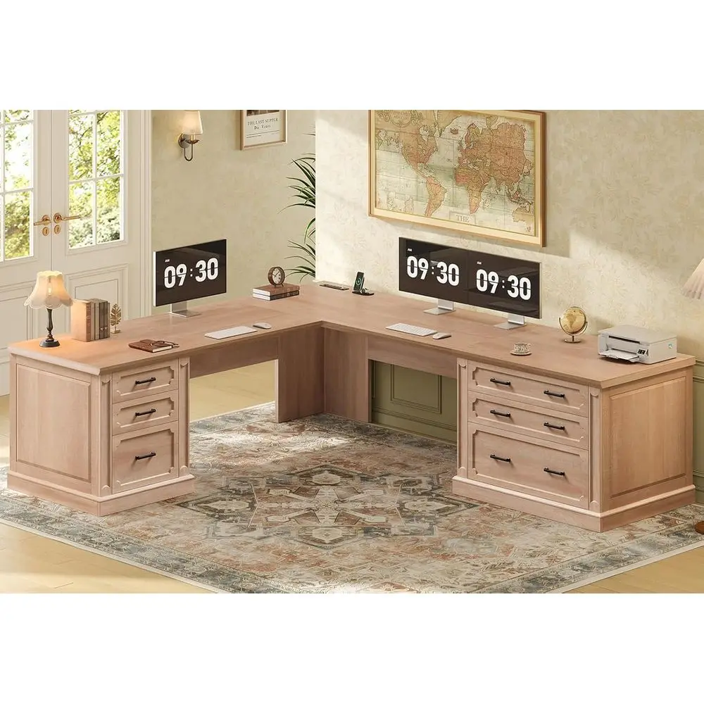 Executive 78.7 L-Shaped Desk with 6 Drawers, Oak Wood, Home Office Desk with Power Outlet and Storage Cabinet
Executive 78.7 L-Shaped Desk with 6 Drawers, Oak Wood, Home Office Desk with Power Outlet and Storage Cabinet