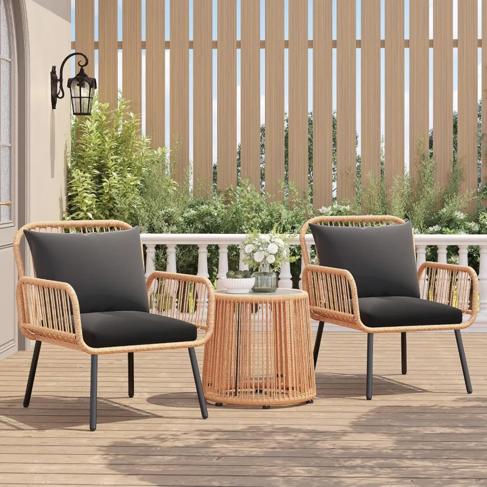 3 Pieces Patio Bistro Sets, Outdoor Wicker Balcony Furniture Sets,Patio Rattan Furniture Set with Round Glass Table for Porch,L
3 Pieces Patio Bistro Sets, Outdoor Wicker Balcony Furniture Sets,Patio Rattan Furniture Set with Round Glass Table for Porch,L