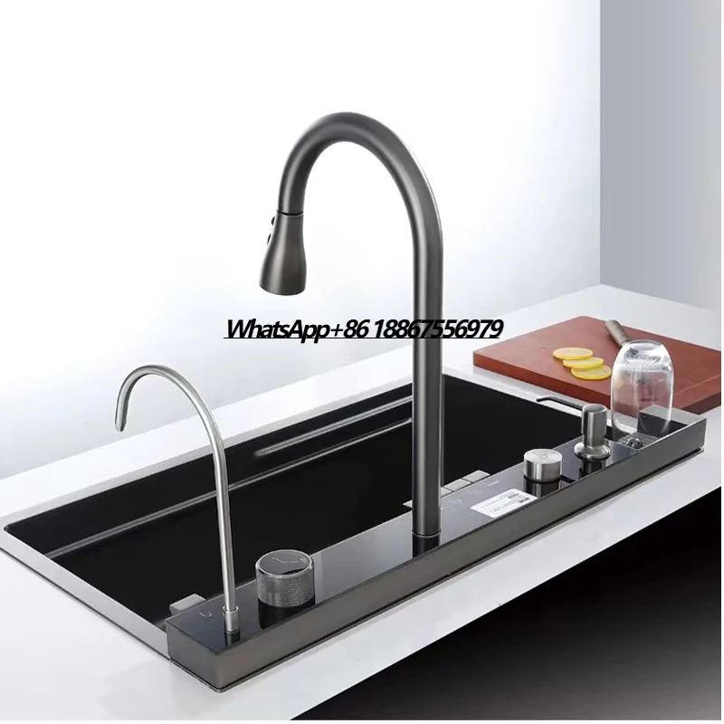 Digital Whole Set Accessories SUS304 Durable MultiFunction Single Big Bowl Waterfall Kitchen Sink With Cup Washer 
Digital Whole Set Accessories SUS304 Durable MultiFunction Single Big Bowl Waterfall Kitchen Sink With Cup Washer