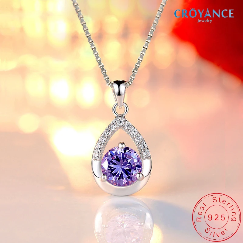 925 Sterling Silver Fashion Fine Water Drop Zircon Pendant Necklaces Women Jewelry Gift Elegant Purple CZ Charm Clavicle Chain
925 Sterling Silver Fashion Fine Water Drop Zircon Pendant Necklaces Women Jewelry Gift Elegant Purple CZ Charm Clavicle Chain