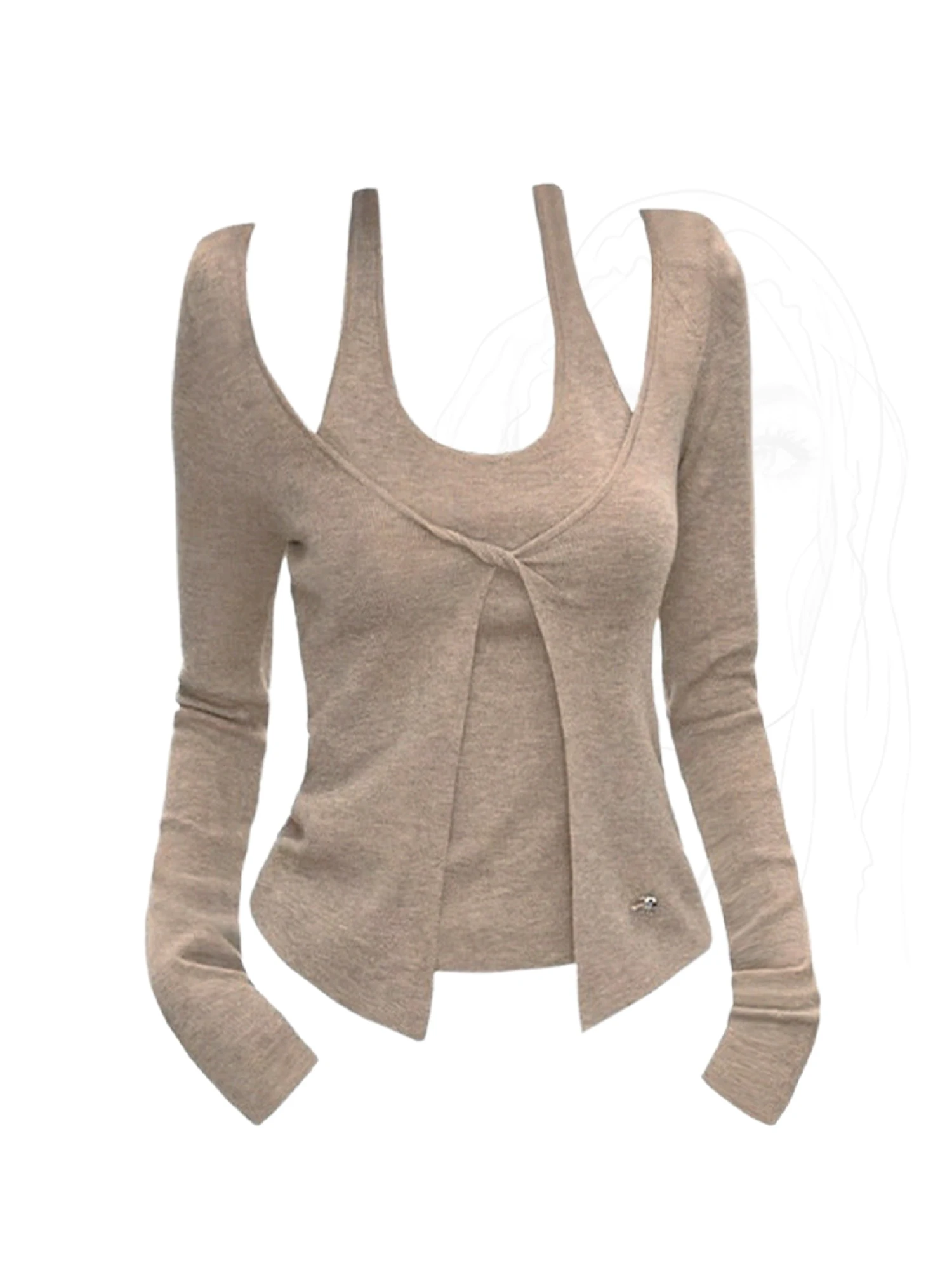 Women Khaki Knit T-shirt Y2k Gyaru Fake Two Pieces Tee Top Vintage Aesthetic Long Sleeve Solid Color T-shirt 2000s Clothes Autum
Women Khaki Knit T-shirt Y2k Gyaru Fake Two Pieces Tee Top Vintage Aesthetic Long Sleeve Solid Color T-shirt 2000s Clothes Autum