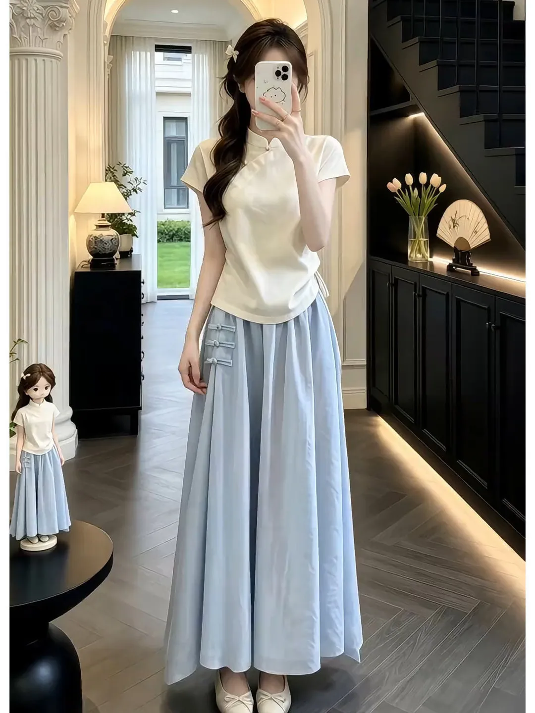 New 2026 Chinese Style Blue Long Dress Two-Piece Set Women's Fashionable Summer Clothing with Button up Top And Dress
New 2026 Chinese Style Blue Long Dress Two-Piece Set Women's Fashionable Summer Clothing with Button up Top And Dress
