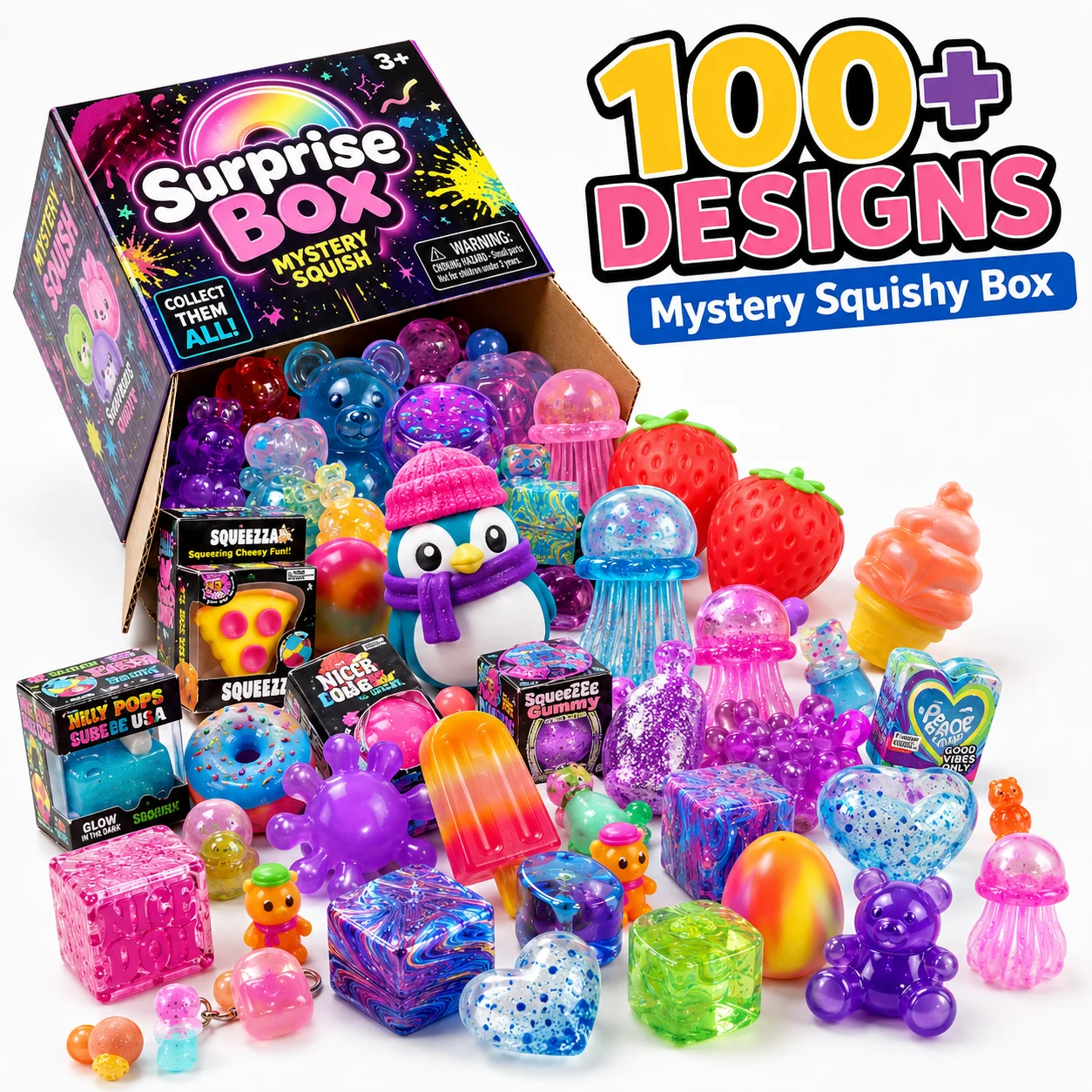 Squishy Mystery Surprise Box 100+ Styles Soft Squeeze Fidget Toys Stress Relief for Birthday Party Favors Easter Basket Stuffers Kids Gift
Squishy Mystery Surprise Box 100+ Styles Soft Squeeze Fidget Toys Stress Relief for Birthday Party Favors Easter Basket Stuffers Kids Gift