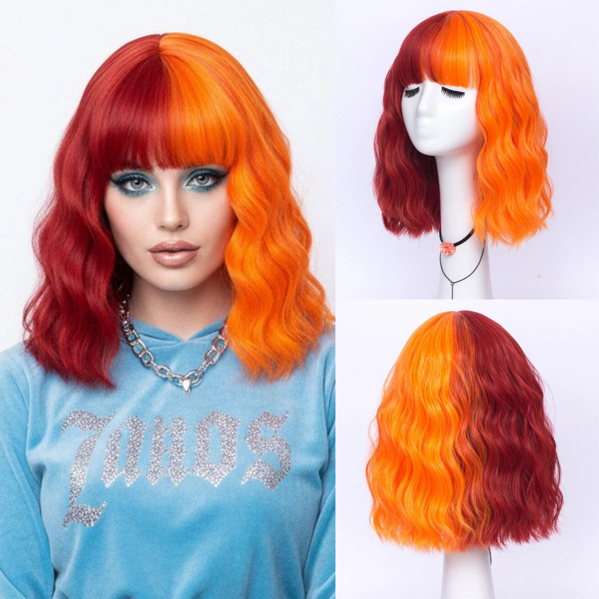 Synthetic Short Half-Red Half-Orange Curly Wave Bob Wig with Bangs For Women Lolita Costumes & Themed Parties Wear Fake Hair
Synthetic Short Half-Red Half-Orange Curly Wave Bob Wig with Bangs For Women Lolita Costumes & Themed Parties Wear Fake Hair