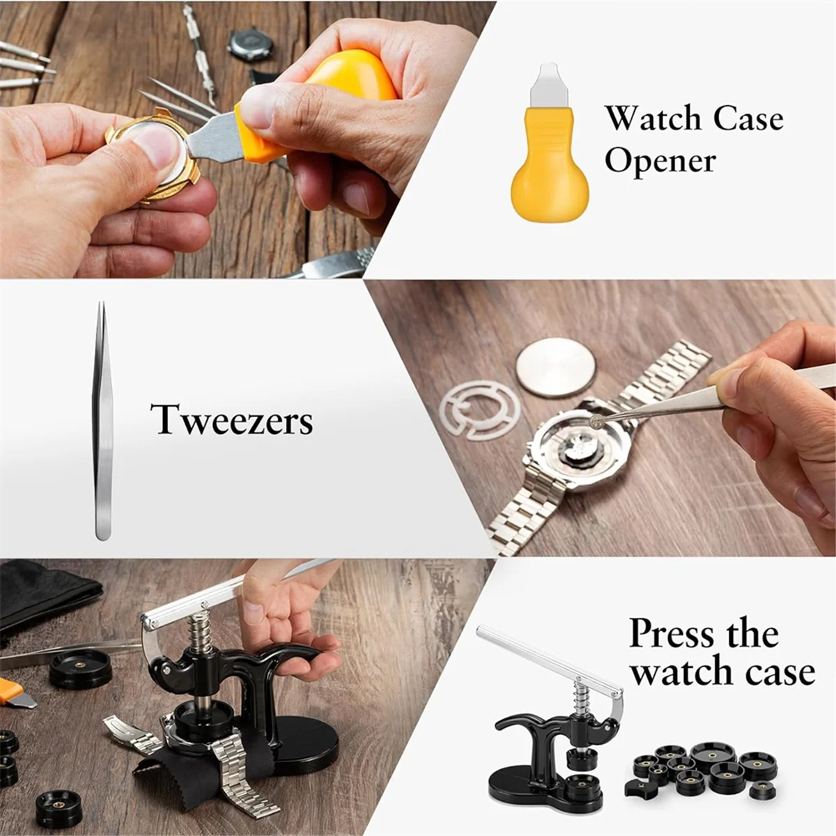 17 Piece Watch Battery Replacement Tool Kit with Watch Press and Back Removal Tool for All Types of Watches
17 Piece Watch Battery Replacement Tool Kit with Watch Press and Back Removal Tool for All Types of Watches