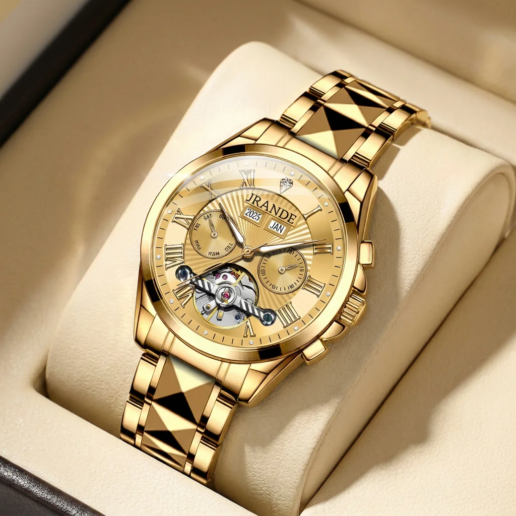 1pcs Men's gold dial alloy strap vintage fashion skeleton gear luxury details Mechanical Watch for business party holiday
1pcs Men's gold dial alloy strap vintage fashion skeleton gear luxury details Mechanical Watch for business party holiday
