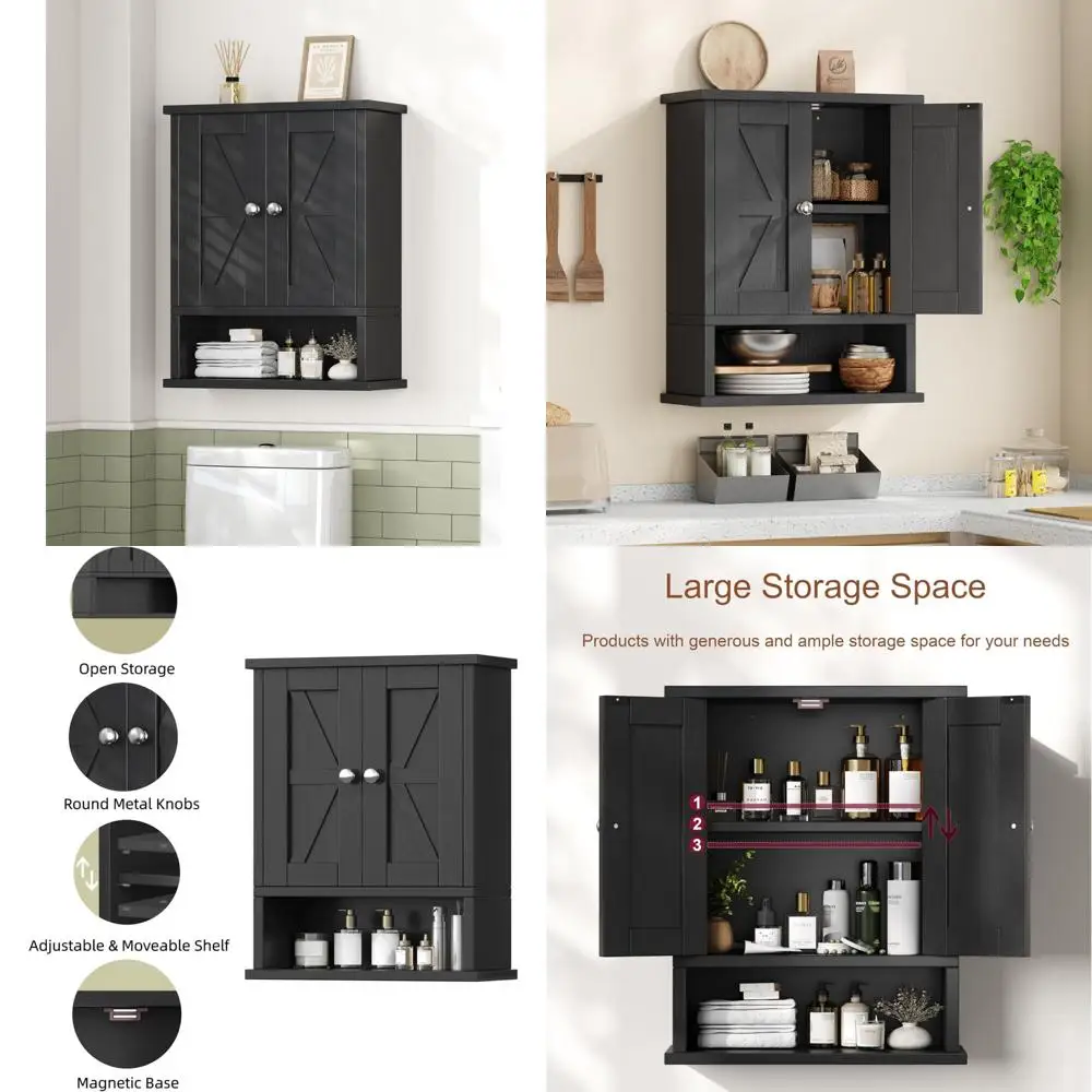 Настенный шкаф для ванной комнаты с дверью сарая и регулируемой полкой, решение для хранения над унитазом
Настенный шкаф для ванной комнаты с дверью сарая и регулируемой полкой, решение для хранения над унитазом