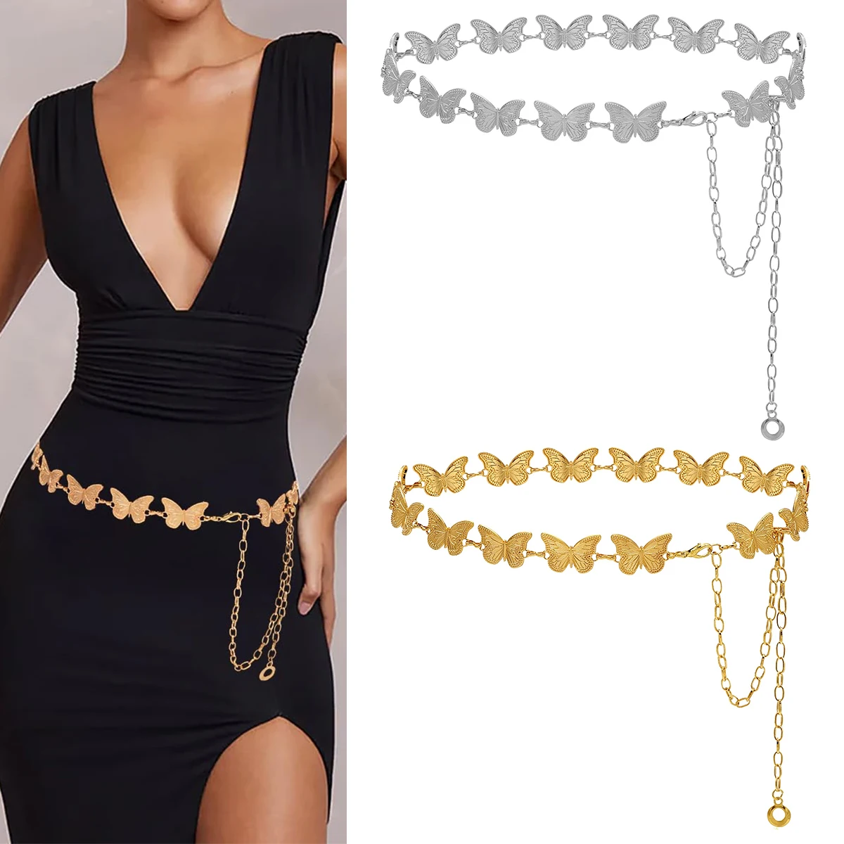 Fashion Silver Butterfly Metal waist chain Belt for women Golden High-end luxury Brands Gothic Y2K Belt Dress Jeans Waistband
Fashion Silver Butterfly Metal waist chain Belt for women Golden High-end luxury Brands Gothic Y2K Belt Dress Jeans Waistband