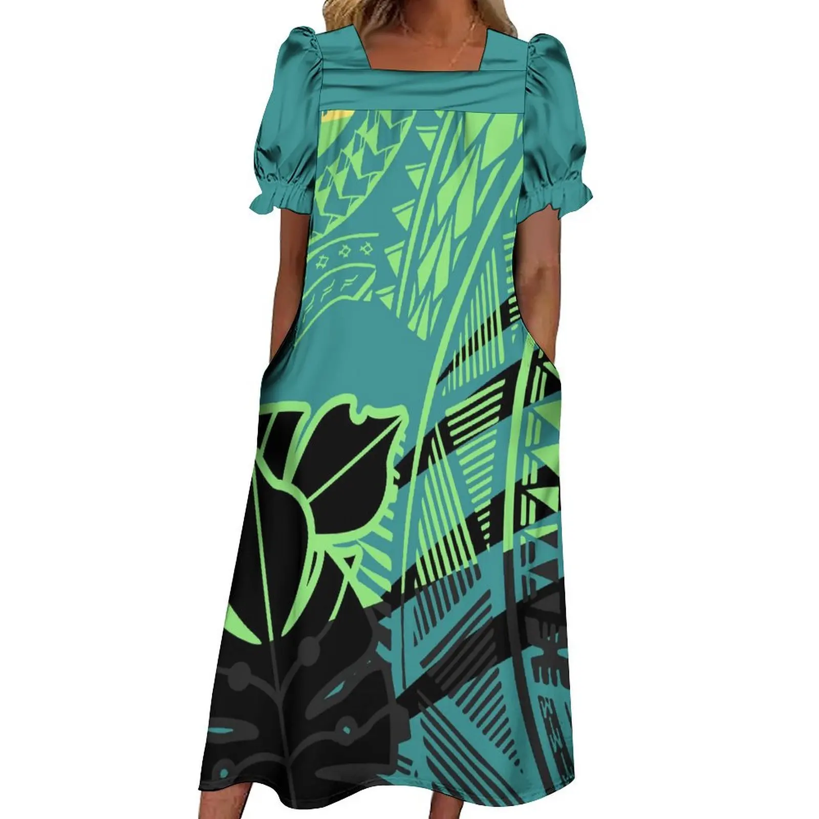 Summer Short sleeved Dress Polynesian MUMU Customized Women's Dress Casual Long Dress Ruffle Neckline Long Dress
Summer Short sleeved Dress Polynesian MUMU Customized Women's Dress Casual Long Dress Ruffle Neckline Long Dress