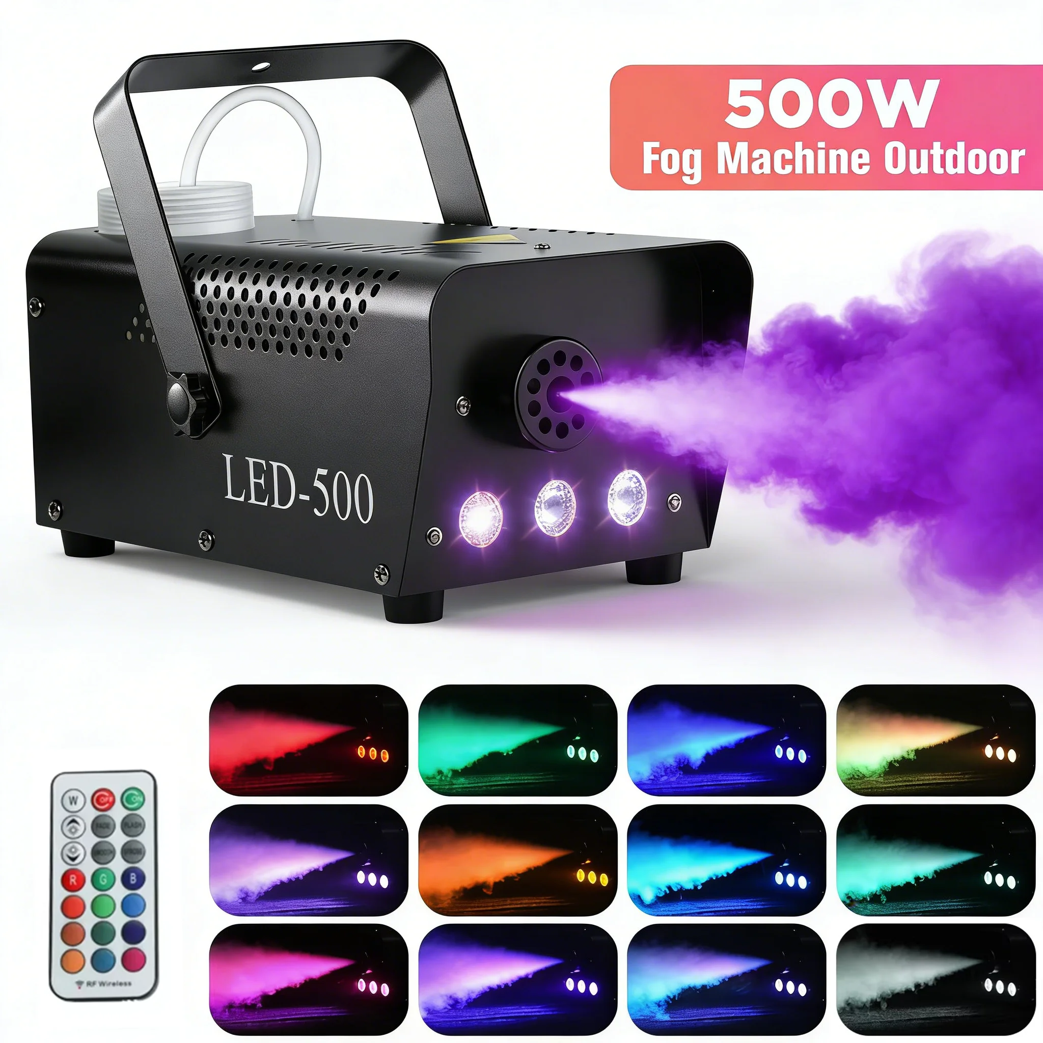 500W RGB LED Smoke Machine with Wireless Remote Control, Colorful Stage Fog Machine DJ Equipment for Bar Party Concert Halloween
500W RGB LED Smoke Machine with Wireless Remote Control, Colorful Stage Fog Machine DJ Equipment for Bar Party Concert Halloween