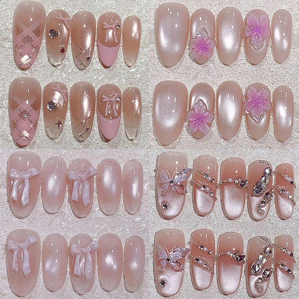 Handmade French Gradients Glitter Cat Eyes Detachable Full Cover Nail Flower Butterfly Pearl Rhinestone Ellipse Press On Nails
Handmade French Gradients Glitter Cat Eyes Detachable Full Cover Nail Flower Butterfly Pearl Rhinestone Ellipse Press On Nails
