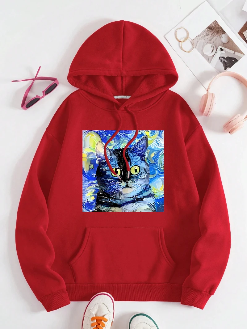 Starry Sky Cat Hoodies Womens Cartoons Printing Sweatshirt Loose Fleece Warm Pocket Pullover Winter Comfortable Woman Clothes
Starry Sky Cat Hoodies Womens Cartoons Printing Sweatshirt Loose Fleece Warm Pocket Pullover Winter Comfortable Woman Clothes