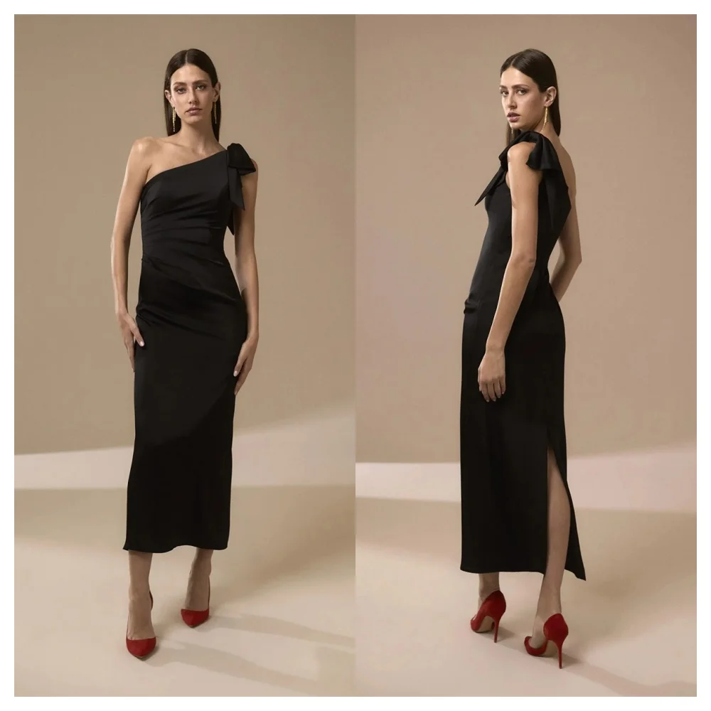 Customized Temperament Black Satin Evening Dress Simple One Shoulder Sleeveless Party Dress High Quality Straight Cele
Customized Temperament Black Satin Evening Dress Simple One Shoulder Sleeveless Party Dress High Quality Straight Cele