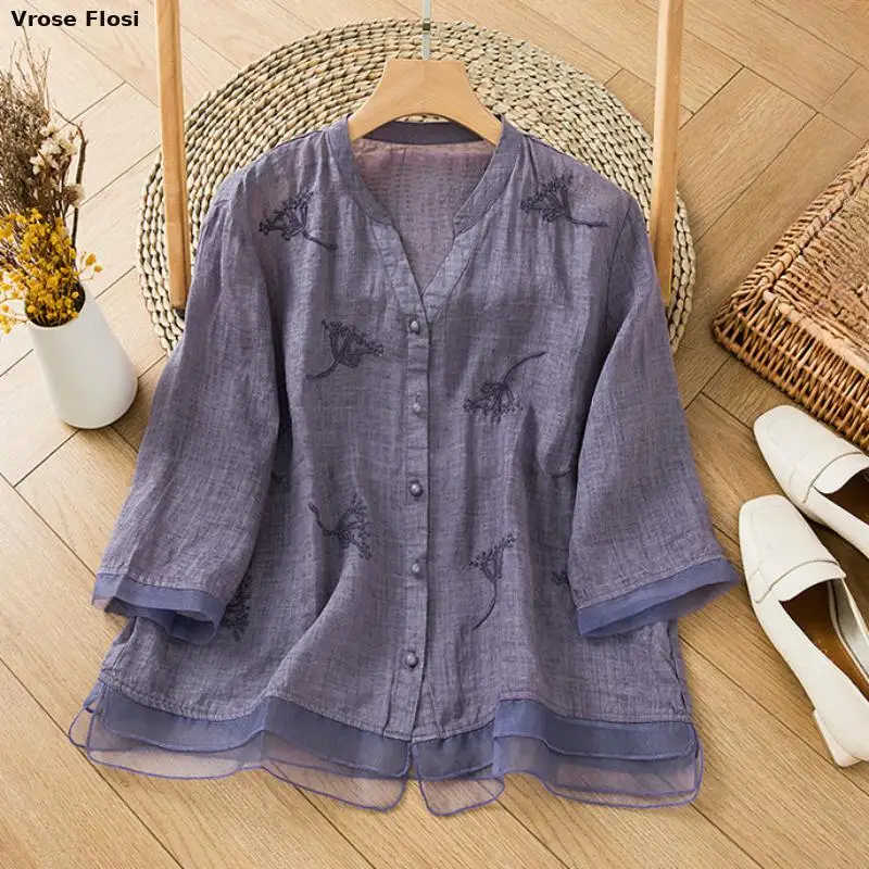 New 2024 Chinese Style Women's Shirt Cotton Linen Vintage Blouses Loose Embroidery Clothing Short Sleeves Summer Women Tops
New 2024 Chinese Style Women's Shirt Cotton Linen Vintage Blouses Loose Embroidery Clothing Short Sleeves Summer Women Tops