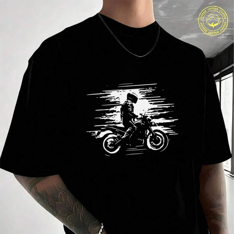 Мужская хлопковая футболка с эмблемой мотоциклиста Speed Rider, новая повседневная футболка с круглым вырезом и короткими рукавами, летняя уличная одежда
Мужская хлопковая футболка с эмблемой мотоциклиста Speed Rider, новая повседневная футболка с круглым вырезом и короткими рукавами, летняя уличная одежда