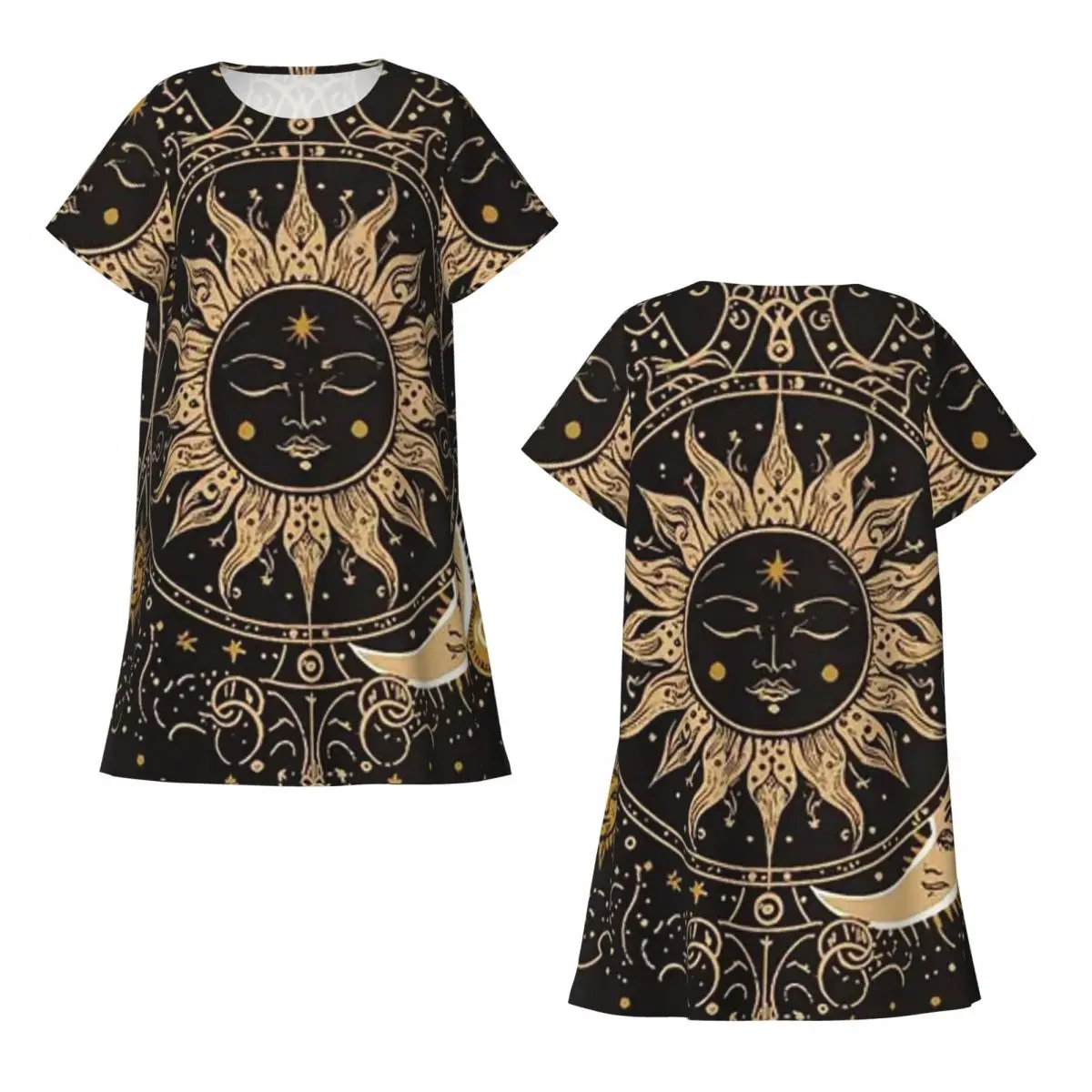Boho Golden Crescent Moon And Sun Witch Short Sleeves Nightdress Sleeping Sleepshirts Short Sleeve Nightgowns Loose Pajama Dress
Boho Golden Crescent Moon And Sun Witch Short Sleeves Nightdress Sleeping Sleepshirts Short Sleeve Nightgowns Loose Pajama Dress