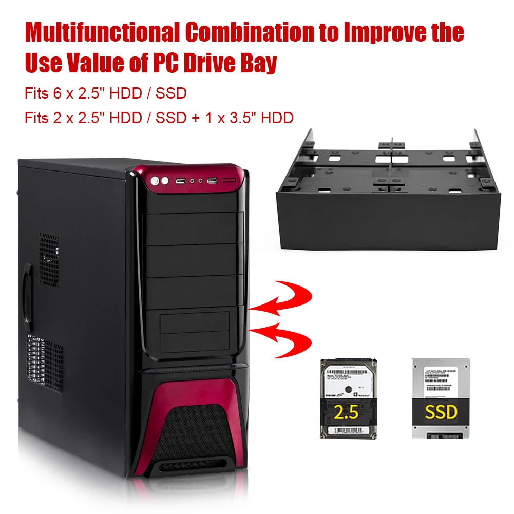 3.5 to 5.25 mounting 2.5" / 3.5" / SSD to 5.25" Floppy Drive Bay Computer Mounting Bracket 2.5 hard drive bracket 
3.5 to 5.25 mounting 2.5" / 3.5" / SSD to 5.25" Floppy Drive Bay Computer Mounting Bracket 2.5 hard drive bracket
