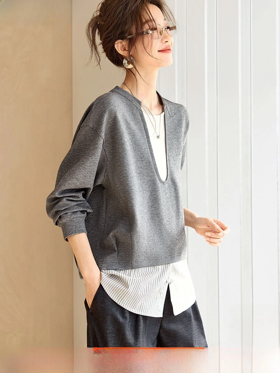 Mo Han Mei Women's Loose Fit Hoodie Spring 2026 Simple Commute U-Ne Splice Color Blo oulder Drop Long Sve Sweatirt
Mo Han Mei Women's Loose Fit Hoodie Spring 2026 Simple Commute U-Ne Splice Color Blo oulder Drop Long Sve Sweatirt