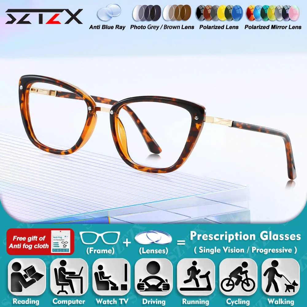 SZTZX Fashionable Women's Cat Eye Photochromic Myopia Glasses High Quality Blue Light Filter Progressive Prescription Eyeglasses
SZTZX Fashionable Women's Cat Eye Photochromic Myopia Glasses High Quality Blue Light Filter Progressive Prescription Eyeglasses