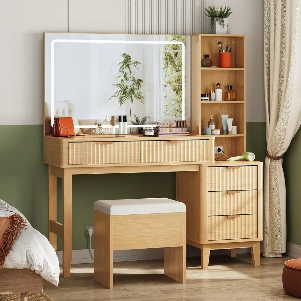 Natural Oak Makeup Vanity Desk with Glass Top, Adjustable Lighting for Women & Girls Bedroom
Natural Oak Makeup Vanity Desk with Glass Top, Adjustable Lighting for Women & Girls Bedroom