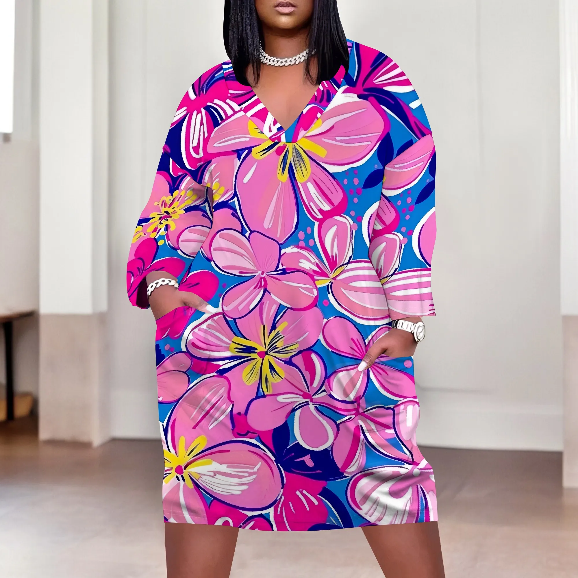 Plus Size Floral Print Dress for Women XL-6XL, V-Neck Summer Dress, Bold Pink Floral Pattern for Spring & Vacation
Plus Size Floral Print Dress for Women XL-6XL, V-Neck Summer Dress, Bold Pink Floral Pattern for Spring & Vacation