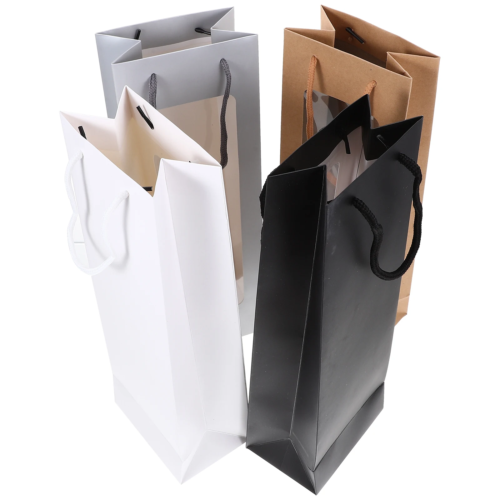 4pcs Packaging Bags 12.5x8.5x36CM White Black Brown Silver Window Gift Bottle Carrier For Anniversary Valentine
4pcs Packaging Bags 12.5x8.5x36CM White Black Brown Silver Window Gift Bottle Carrier For Anniversary Valentine