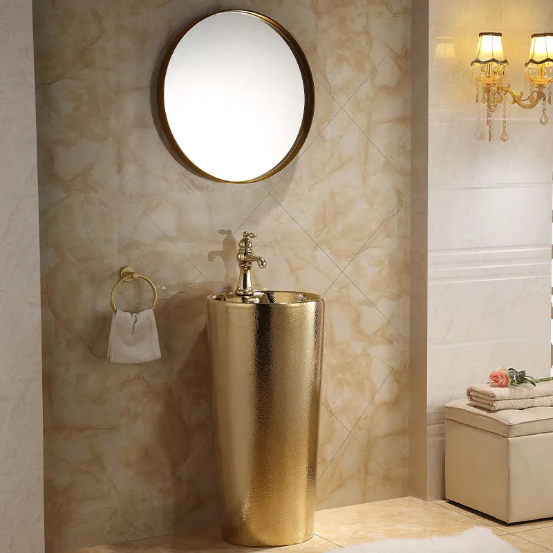 Classical ceramic floor-to-ceiling golden wash basin, column-type washbasin, bathroom column washbasin
Classical ceramic floor-to-ceiling golden wash basin, column-type washbasin, bathroom column washbasin