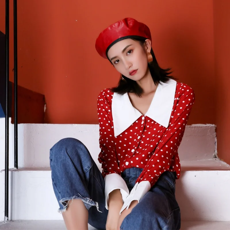 Red Polka Dot Doll Collar Long Sve Loose Chiffon Women's irt Autumn Spring Faion Classic Straight Cut Polyester Fiber
Red Polka Dot Doll Collar Long Sve Loose Chiffon Women's irt Autumn Spring Faion Classic Straight Cut Polyester Fiber