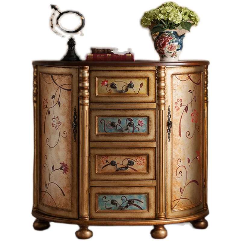 Rural retro solid wood painted foyer semicircular porch cabinet porch multi-functional locker villa chest cabinet
Rural retro solid wood painted foyer semicircular porch cabinet porch multi-functional locker villa chest cabinet