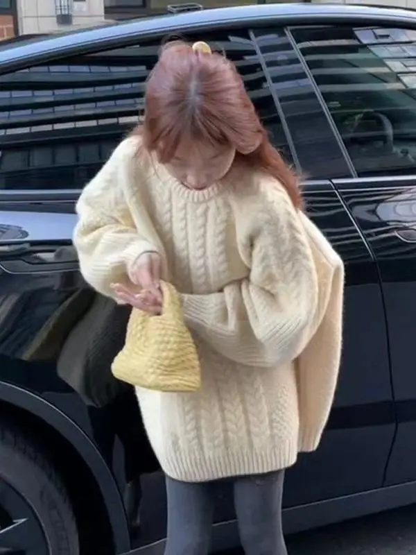 Korean Lazy Style Thickened Long Sleeve round Neck Knitted Sweater Women's Early Spring Casual Versatile Comfortable Warmth
Korean Lazy Style Thickened Long Sleeve round Neck Knitted Sweater Women's Early Spring Casual Versatile Comfortable Warmth
