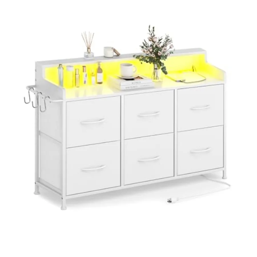 Dresser for Bedroom with 6 Drawers LED TV Stand Chest with Charging Station Chest of Fabric Drawers with Side Hooks Dresser Sto
Dresser for Bedroom with 6 Drawers LED TV Stand Chest with Charging Station Chest of Fabric Drawers with Side Hooks Dresser Sto