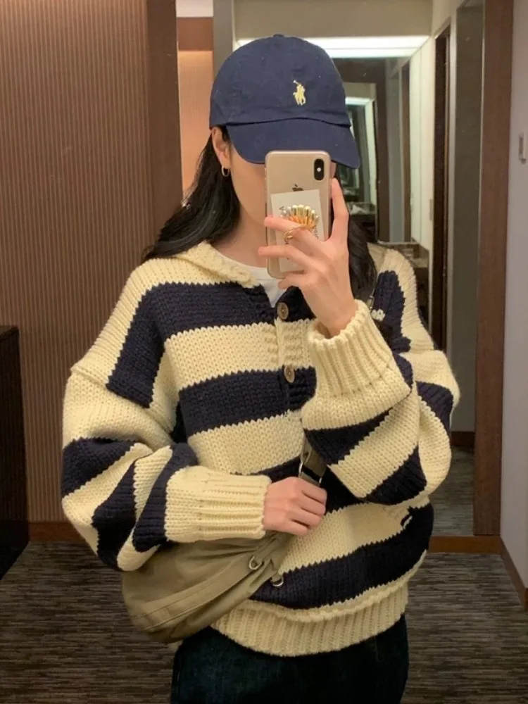 Color Blo Striped Knitwear Women's Loose Long Sve f Open Collar Autumn Winter Sweet Youthful Kangaroo ket Sweater ...
Color Blo Striped Knitwear Women's Loose Long Sve f Open Collar Autumn Winter Sweet Youthful Kangaroo ket Sweater ...