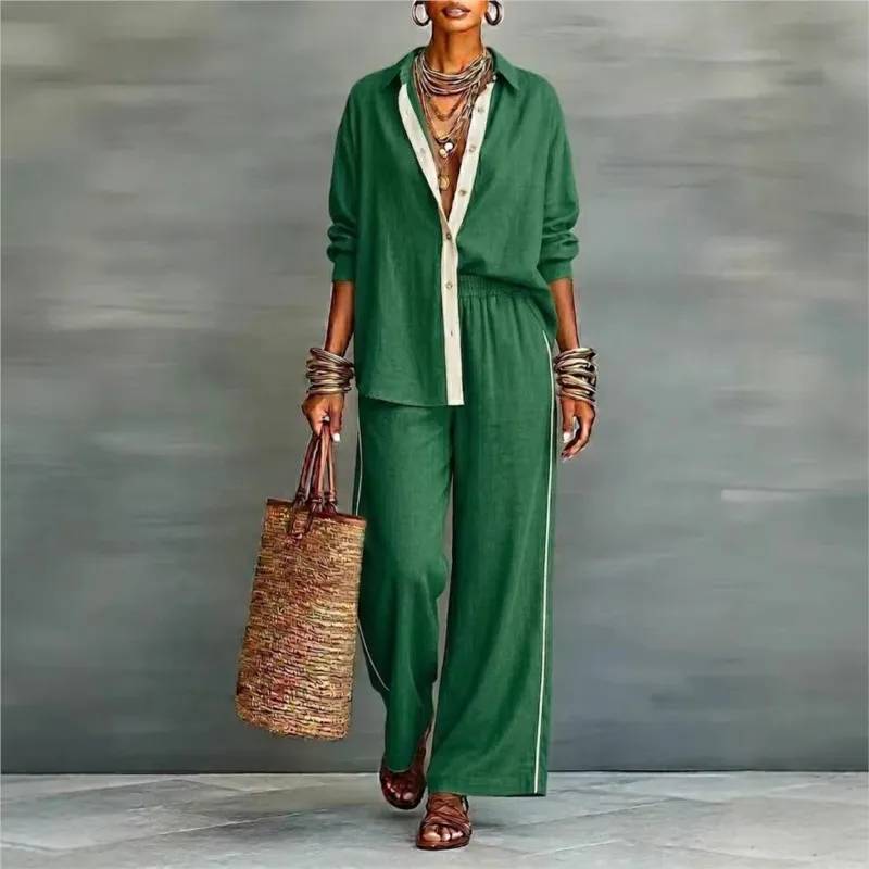 Women's Spring Fashion Color Blocked Two Piece Loose Lapel Single Breasted Cardigan Top+Wide Leg Pants Suit Ladies Office Outfit
Women's Spring Fashion Color Blocked Two Piece Loose Lapel Single Breasted Cardigan Top+Wide Leg Pants Suit Ladies Office Outfit